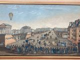 un vieux tableau représentant une foule dans une rue de la ville