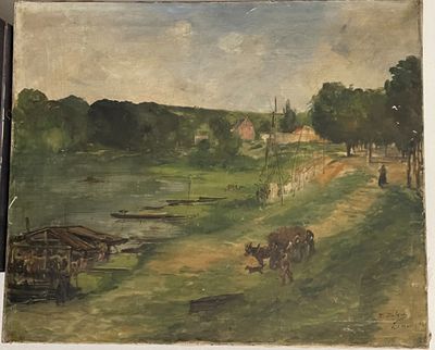 une photo d'un tableau représentant une scène de vie à la ferme