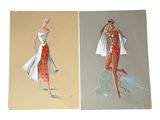 two paintings of a woman in a red dress and a woman in a white dress and a woman in a red dress