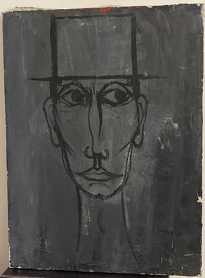 un tableau représentant un homme coiffé d'un haut-de-forme
