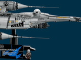 a lego model of a starfighter that is on display