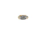 a close up of a diamond ring on a white background