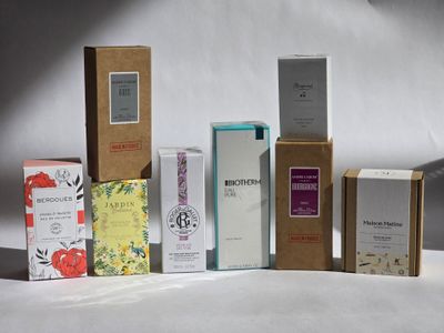 a lot of different boxes that are sitting on a table