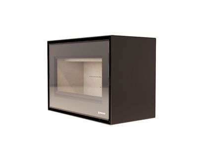 une image représentant un four à micro-ondes avec une porte en verre, sur fond blanc