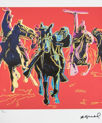 a painting of a group of people riding on horses