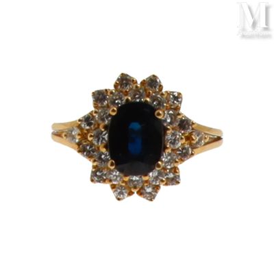 Bague marguerite saphir Bague marguerite en or jaune 18K (75… - Photo 1