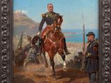 painting of a painting of a man on a horse with a man on a horse
