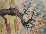 an image of a painting of a tree with a bird in the background