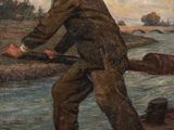 an image of a painting of a man standing on a dock