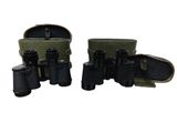 two pairs of binoculars with carrying case and strap