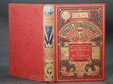 the front and back covers of a red book with a design on it