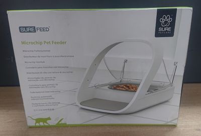 un gros plan sur une boîte posée sur une table, dans laquelle un chat est en train de manger