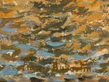 an image of a painting of a brown and blue landscape