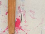 a close up of a knife on a table cloth