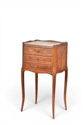 an image of a small wooden table with drawers on it