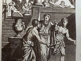 an old book with a drawing of a man being taken from a boat