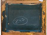an old picture of a chalkboard with a drawing of a person on it
