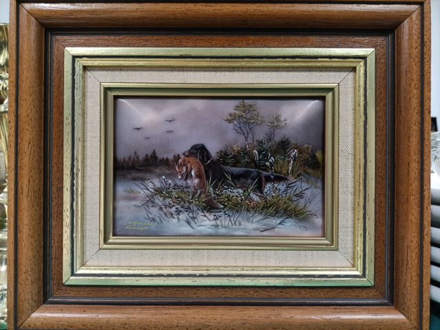 J.R. GARANT. Email limousin « scène de chasse » 10 x 15