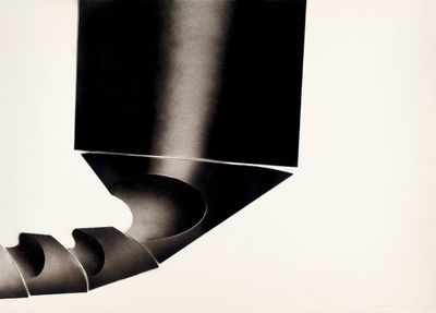a black and white photo of a black object on a white background