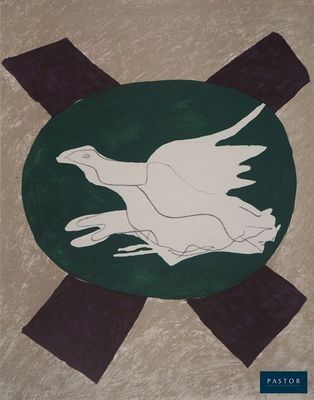 une photo d'un tableau représentant un oiseau sur un cercle vert