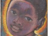 an oil painting of a child with a halo on his head
