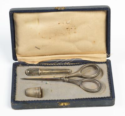 une paire de ciseaux dans un étui contenant une pipe