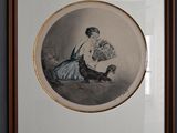 tableau représentant une femme et un chien, dans un cadre