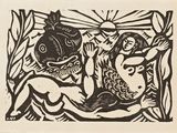 un dessin en noir et blanc représentant une femme et un homme dans un bateau