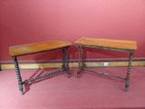 two tables that are sitting next to each other on the floor