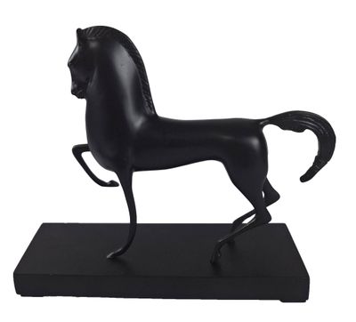 statue of a black horse on a black base on a white background