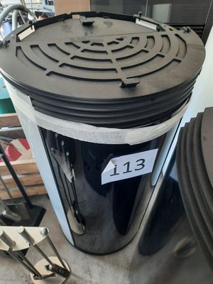 a black trash can with a black lid and a number on it