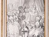 an old picture of a group of people in a room