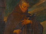 an old painting of a man holding a bird in his hand