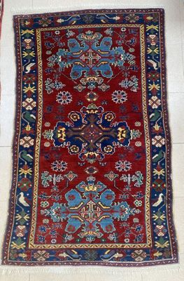 Tapis probablement caucasien (chaine, trame et velours laine…