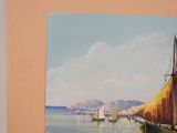 a picture of a painting of a sailboat on the water