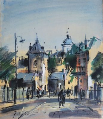 une image représentant un tableau illustrant une scène de rue avec des passants