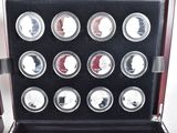 an image of a display case with twelve different types of silver coins