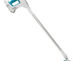 a white and blue steam mop on a white background