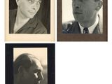 quatre photographies en noir et blanc d'un homme en costume-cravate