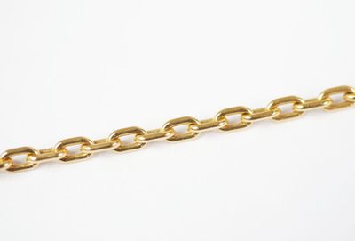 a close up of a gold chain on a white background