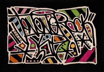 an image of a drawing of a black background with colorful letters