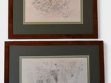 two framed drawings of animals on the wall