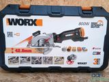 a close up of a box with a circular saw in it