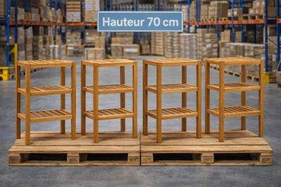 Lot de 4 étagères 3 niveaux en bois hauteur 70 cm - Poids en…