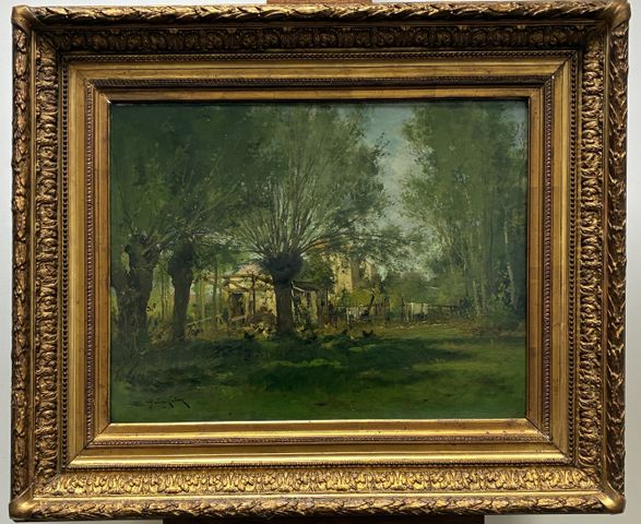 Eugène GALIEN-LALOUE (1854-1941) « La Cour de Ferme ». Huile sur ...