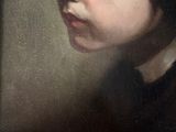 an oil painting of a young boy wearing a black hat