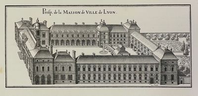 an old drawing of a large building with a clock on top of it
