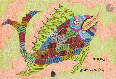 dessin aux couleurs vives représentant un poisson sur fond vert