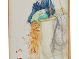 une image représentant un tableau d'un homme en costume bleu et chapeau
