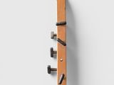 a close up of a violin neck on a white background